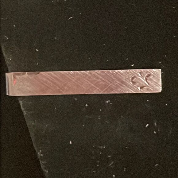 Vintage 1” x 0.25” sterling silver diamond etched zig zag & floral tie clip/bar - Picture 1 of 14